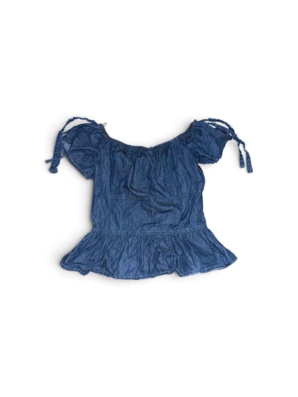 Disney Denim-Blue Off-Shoulder Peplum Crop Top